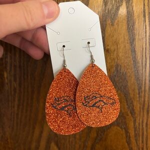 Handmade 2.5” NEW Faux Leather Glitter Denver Bronco Earrings